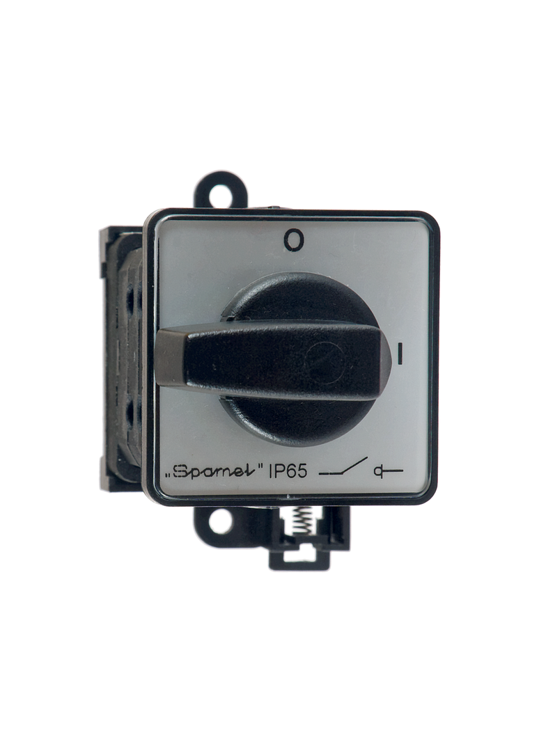 Łącznik Krzywkowy 16A, Przełącznik Dahlandera dwubiegowy, mocowanie bazo szynowe czoło szare pokręt