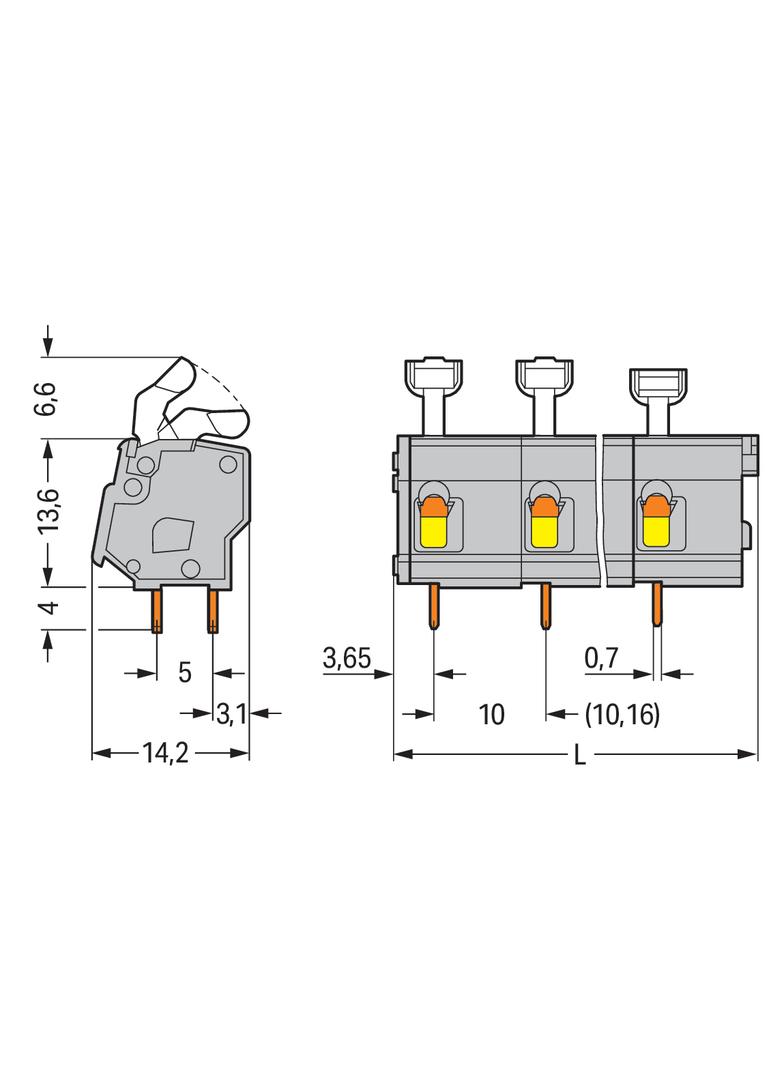 listwa zaciskowa do pł. drukowanych 16-bieg. szara raster 10/10,16 mm