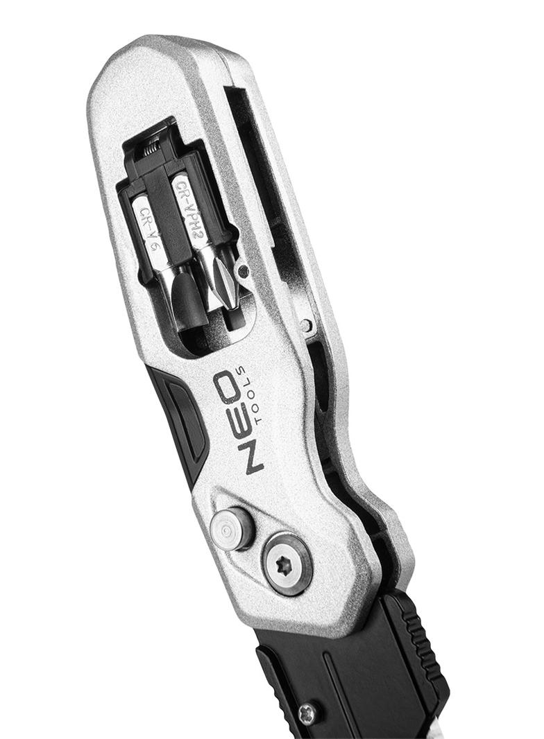 Nóż z ostrzem trapezowym składany 1+3 ostrza, 2 bity