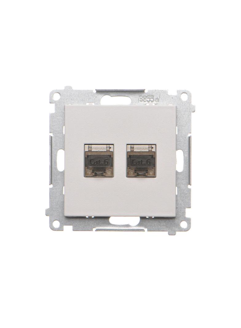 Simon 55 Gniazdo komputerowe podwójne RJ45 kategoria 6 ekranowane z przesłoną przeciwkurzową Jasnoszary mat T62E.01/114 KONTAKT