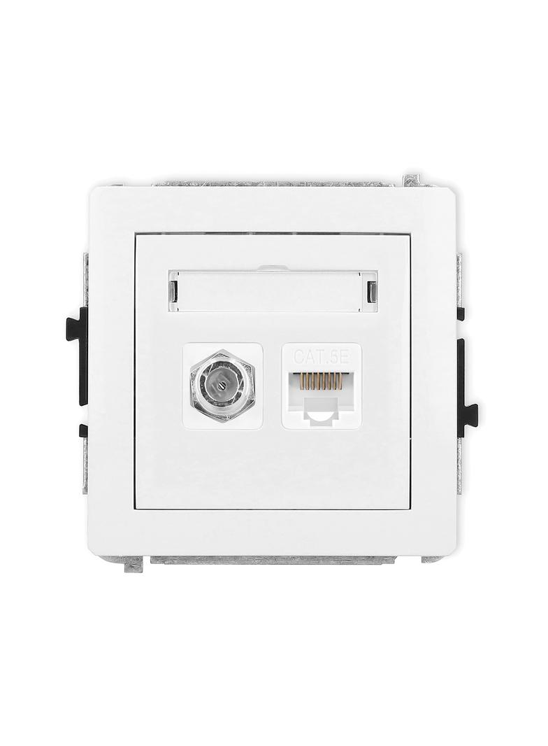 DECO Mechanizm gniazda antenowego poj. typu F (SAT) + gniazda komp. poj. 1xRJ45, kat. 5e, 8-stykowy