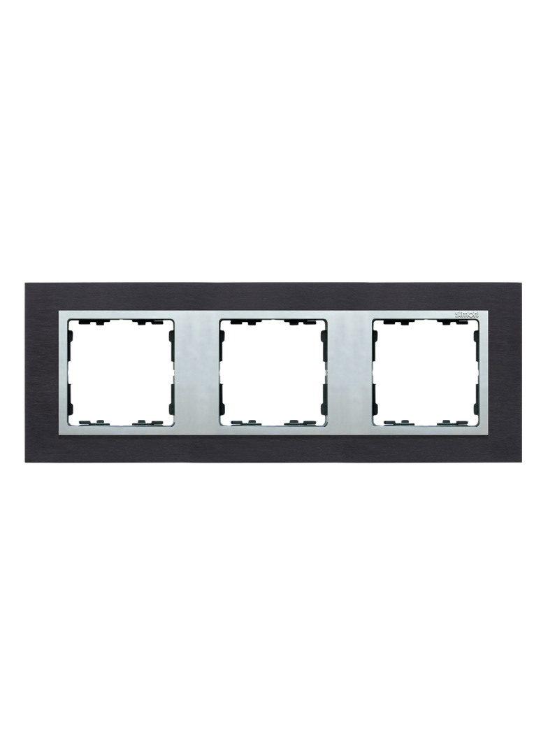 Simon 82 Nature Ramka 3-krotna Nature-metal Inox czarny / pierścień aluminium