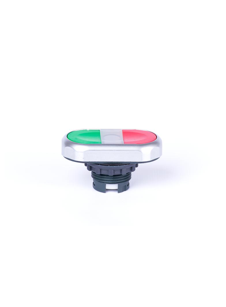 Ex9P1 DI gr Dwukolorowy przycisk z główkami z samopowrotem możliwość podświetlenia ziel+czer