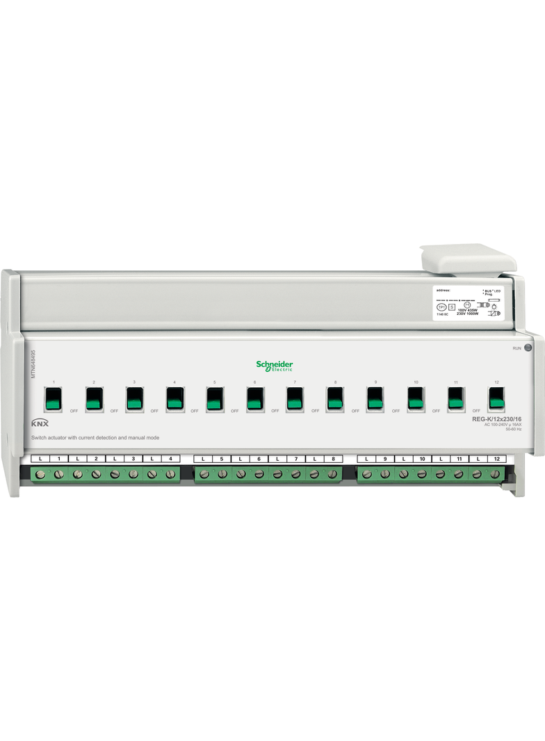 KNX aktor załączający REG-K 12x 16 A jasnoszary z uruch. ręcz. i det. prądu MTN648495 Schneider