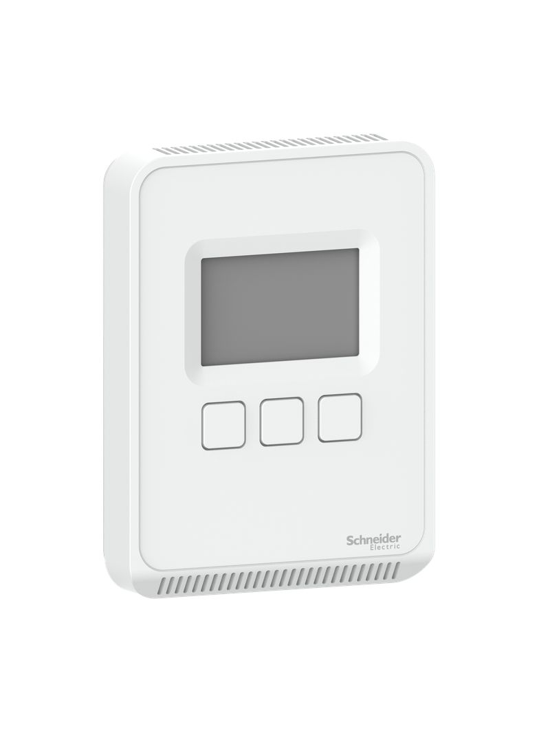 SLA zadajnik z czujnikiem temp+CO2/VOC wyświetlacz LCD i przyciski 0-10V/4-20mA biały mat. SLASLCVX Schneider