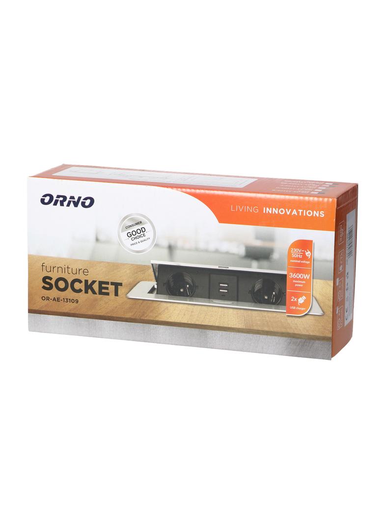 Gniazdo meblowe wpuszczane w blat z płaskim frezowanym rantem i ładowarką USB 2x2P+Z 2xUSB mosiąd OR