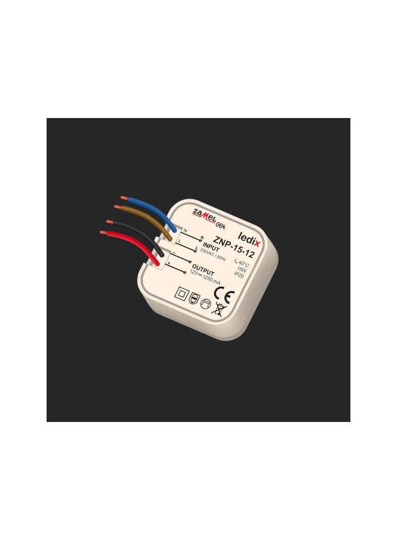 Zasilacz LED dopuszkowy 12V DC 15W TYP: ZNP-15-12