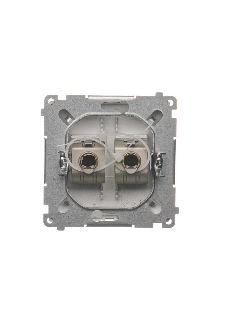 Simon Basic Gniazdo komputerowe RJ45 kategoria 6 podwójne ekranowane z przesłoną przeciwkurzową . Montaż na łapki lub wkręty srebrny mat BM62E.01/43 KONTAKT