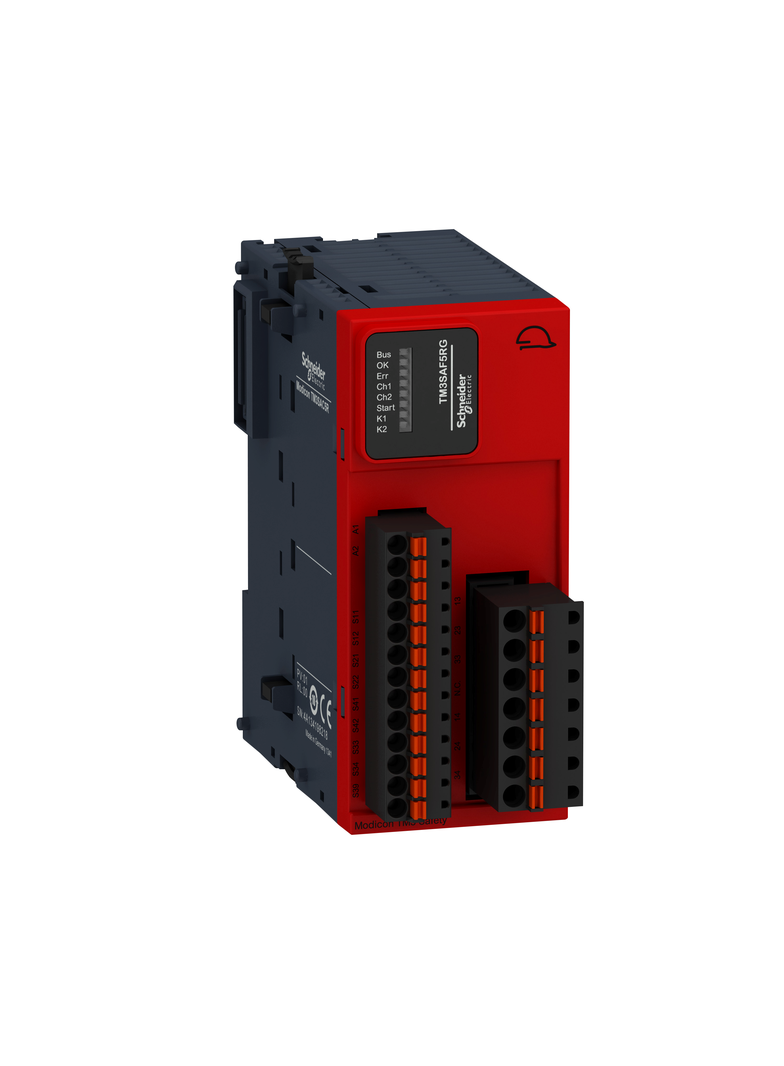 Modicon TM3, wielofunkcyjny moduł bezpieczeństwa, 1 funkcja, kategoria 4, 24 VDC, zaciski sprężynowe