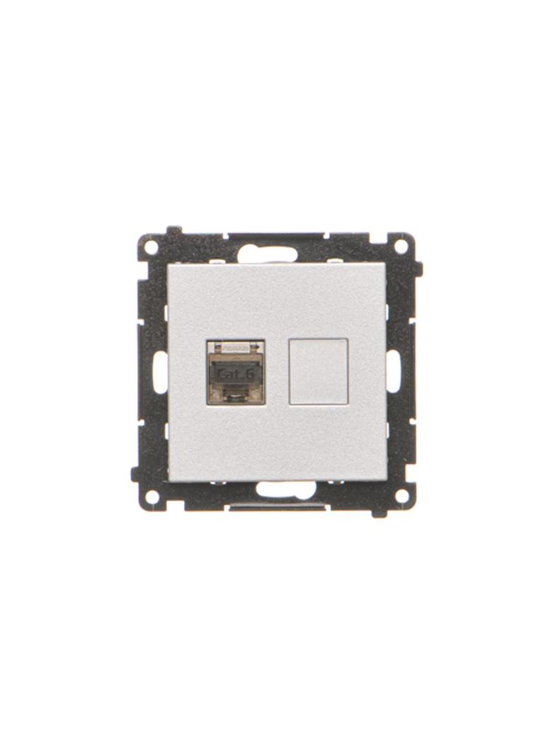 Simon 55 Gniazdo komputerowe pojedyncze RJ45 kategoria 6 ekranowane z przesłoną przeciwkurzową Aluminium mat T61E.01/143 KONTAKT