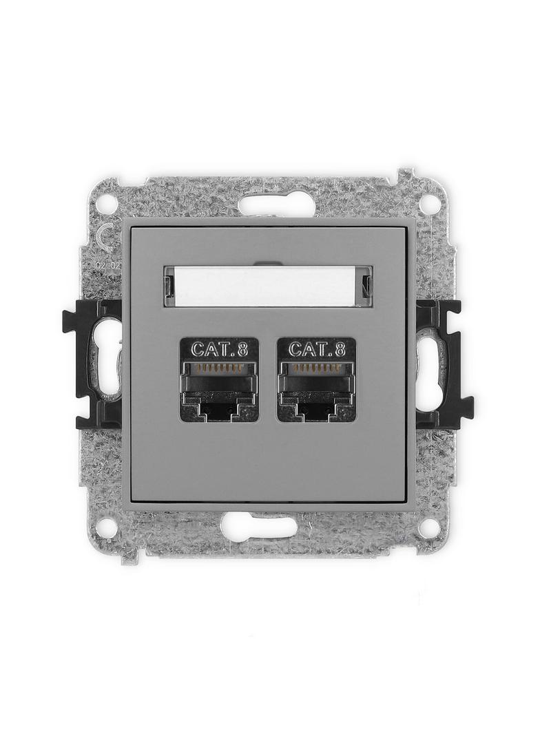 ICON Mechanizm gniazda komputerowego podwójnego 2xRJ45, kat. 8, ekranowany, 8-stykowy szary mat