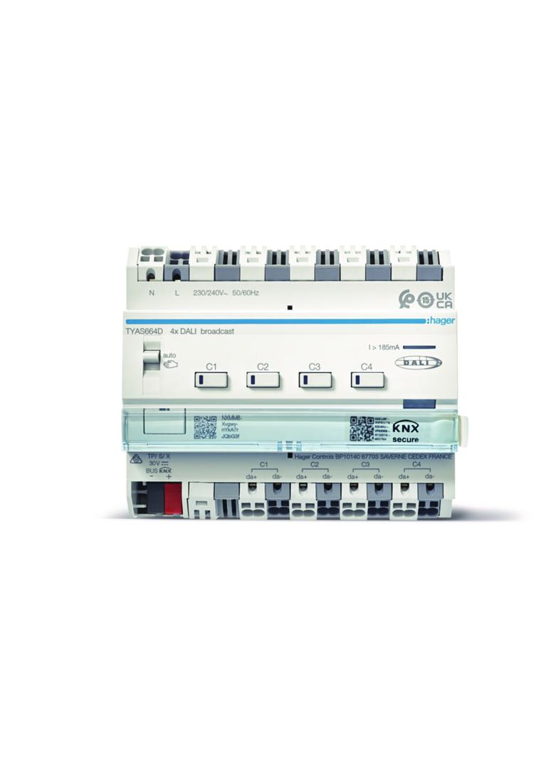 KNX e/s sterownik DALI 4-kanałowy, komunikacja broadcast TYAS664D HAGER