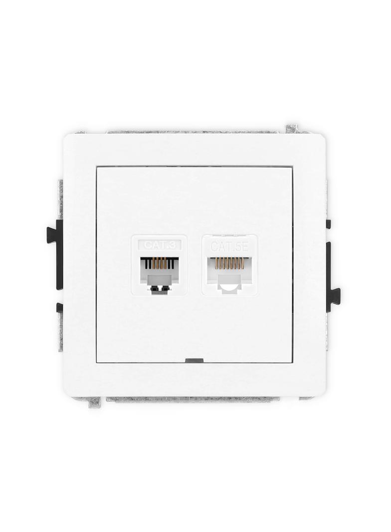 DECO Mechanizm gniazda telefonicznego pojedynczego 1xRJ11 + komputerowego pojedynczego 1xRJ45, kat.