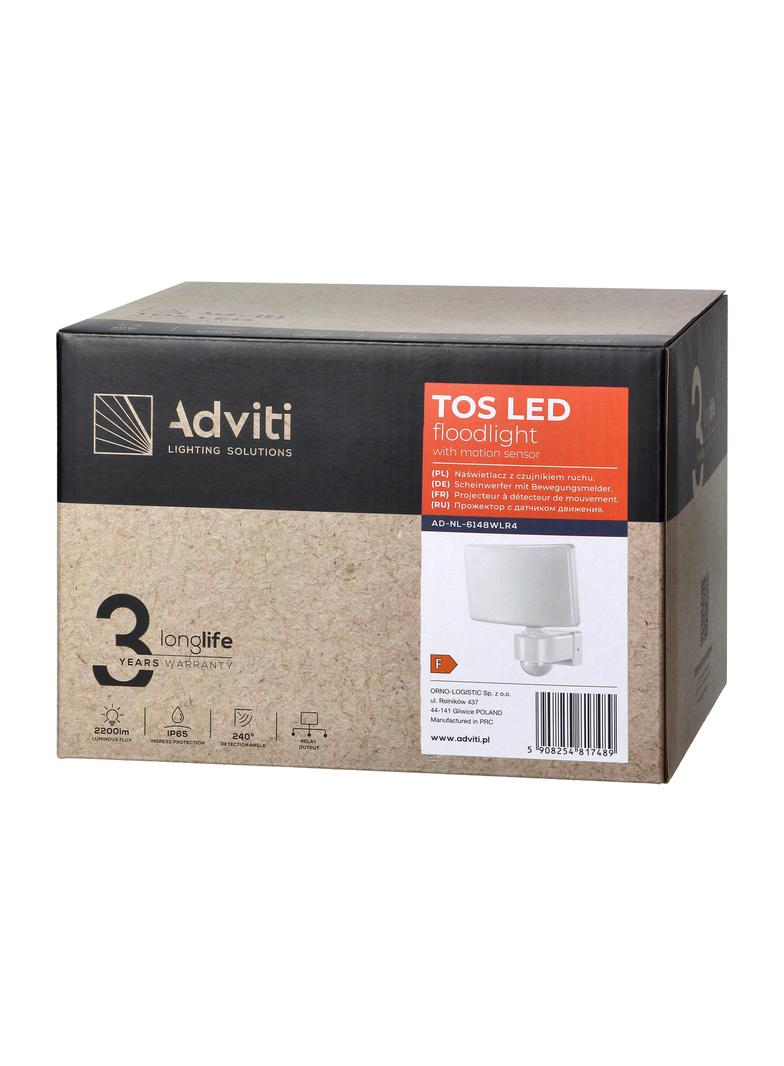 Naświetlacz ogrodowy z PIR TOS LED 30W 2200lm IP65 4000K PC biały AD-NL-6148WLR4 ORNO