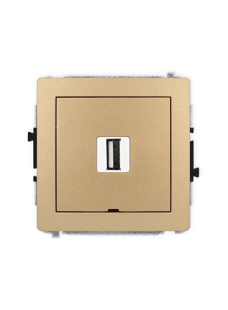 DECO Mechanizm gniazda pojedynczego USB A-A 2.0, bez pola opisowego złoty metalik