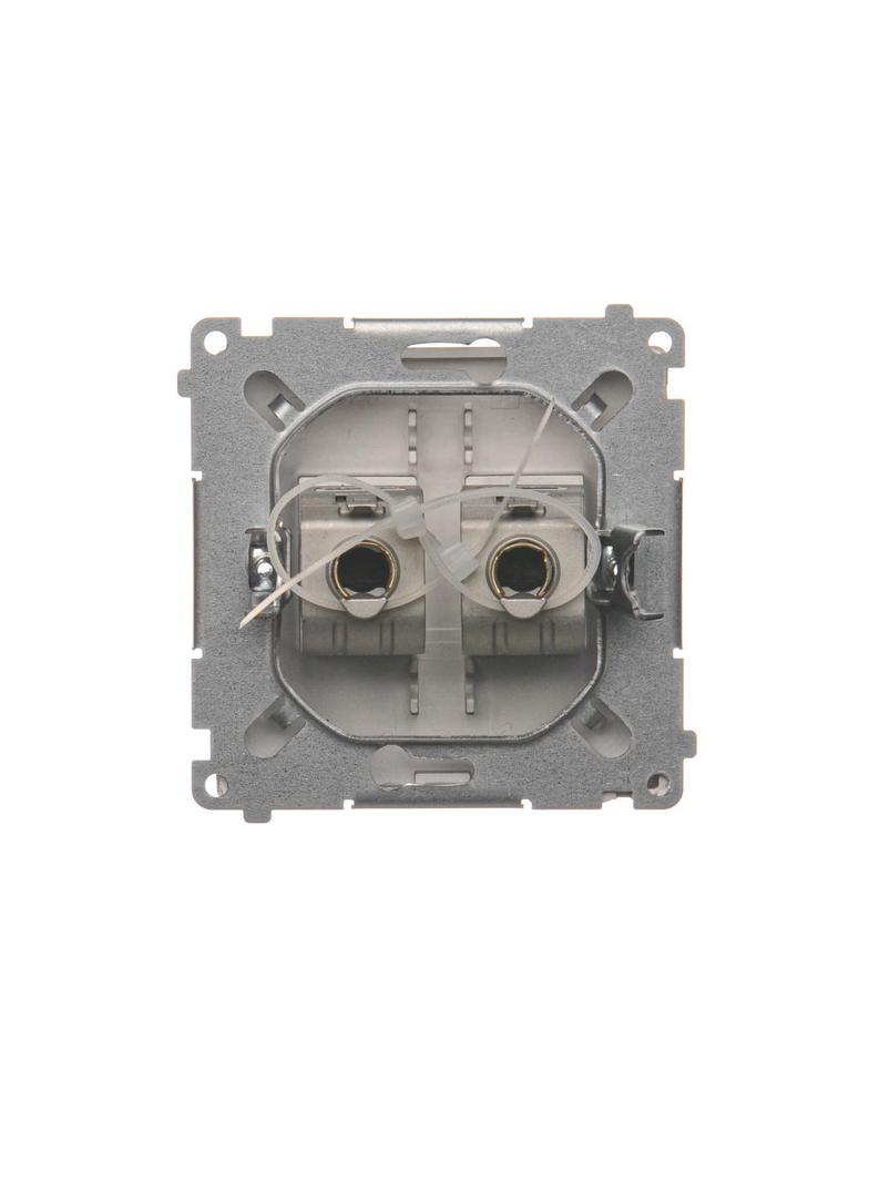 Simon Basic Gniazdo komputerowe RJ45 kategoria 6 podwójne ekranowane z przesłoną przeciwkurzową . Montaż na łapki lub wkręty stal inox BM62E.01/21 KONTAKT