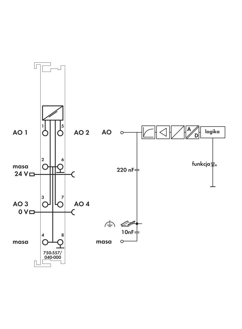 moduł wyjść analogowych XTR 4-kanałowy +/- 10 V