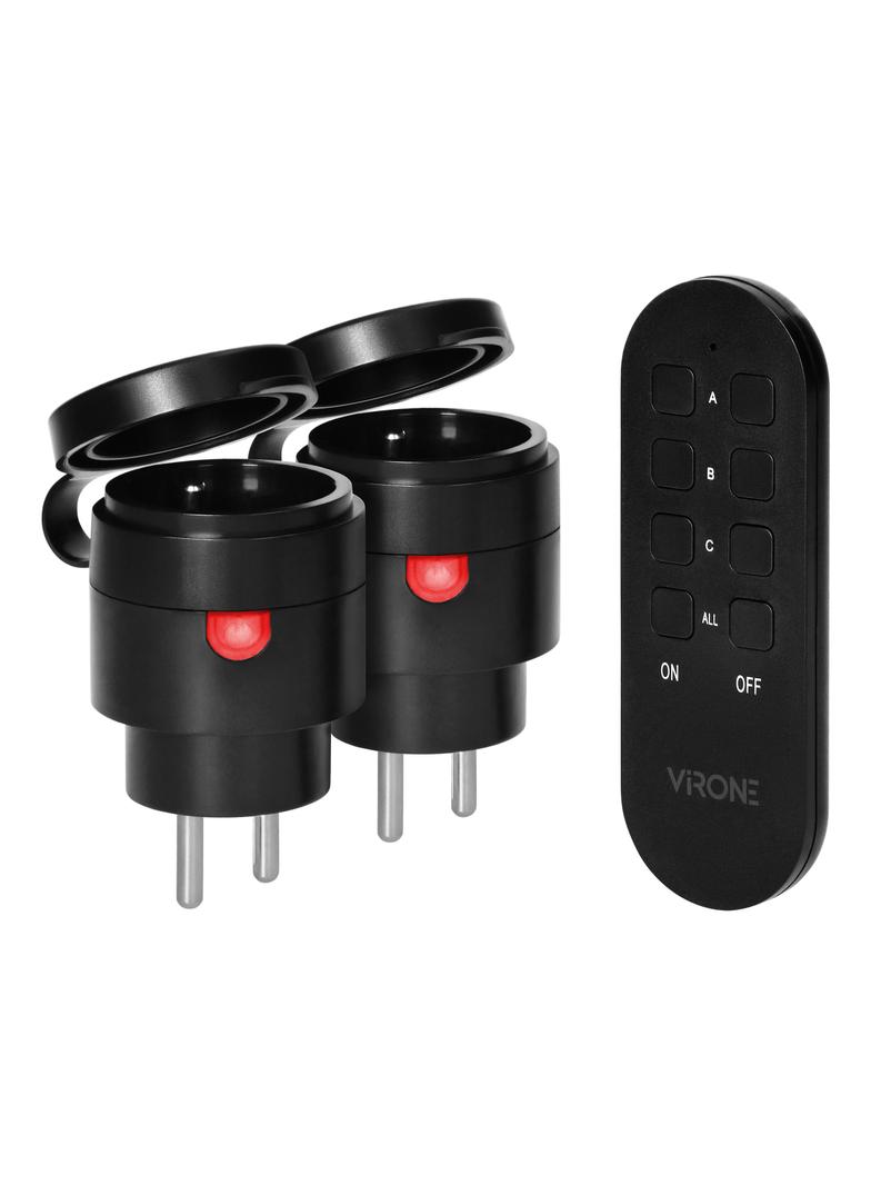 Zestaw bezprzewodowych gniazd MINI, sterowanych pilotem 2+1, 2300W, IP44