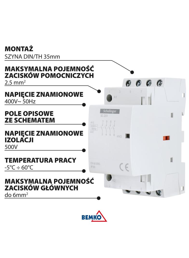 Stycznik modułowy SC201 2P 25A TYP 04 4R SCHELINGER