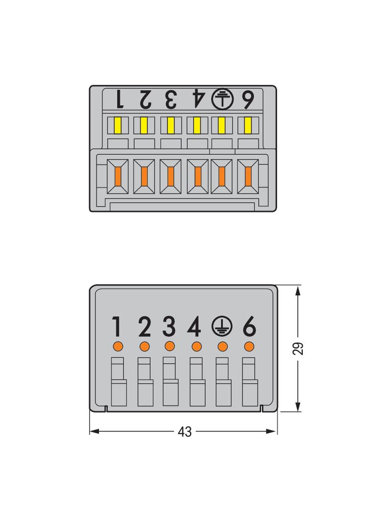wtyk rozgałęźny 6-polowy 1,5 mm2 5 L, 1 x PE szare /50szt./ WAGO