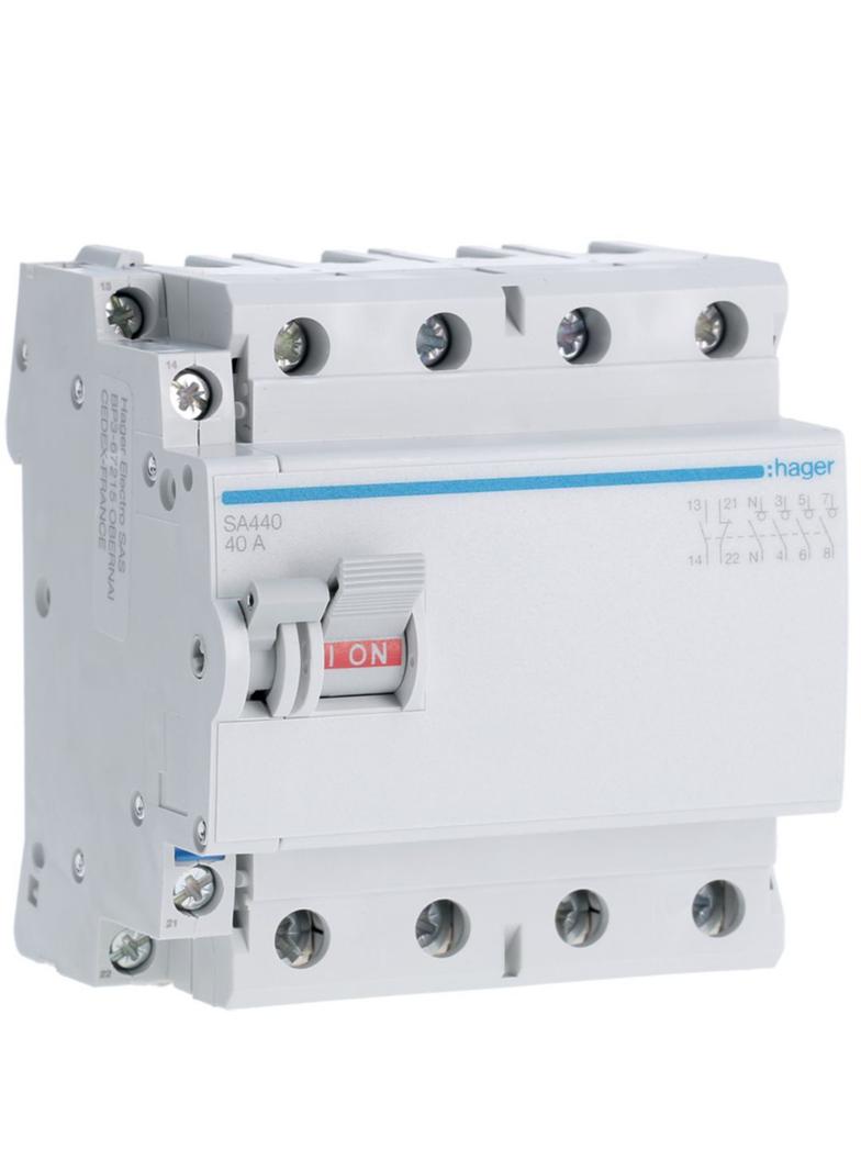 Modułowy rozłącznik izolacyjny z możliwością wyzwalania 4P 40A 400VAC wyposażony w styk pomocniczy S