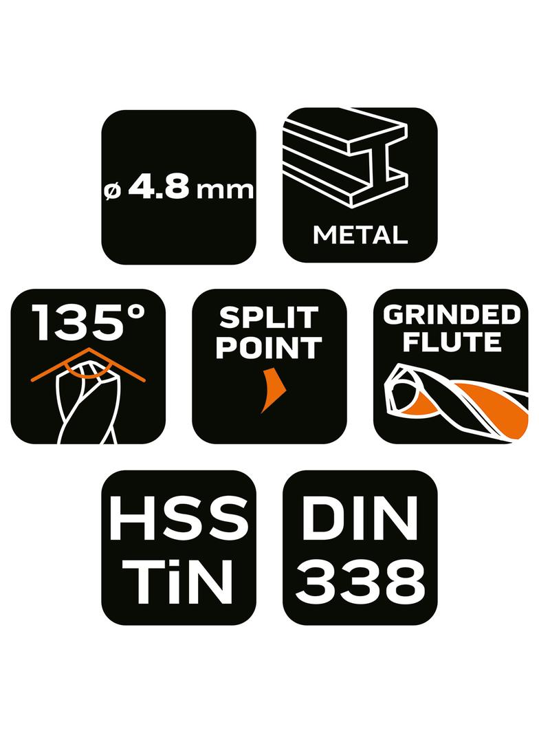 Wiertło do metalu HSS-TiN, 4.8 mm