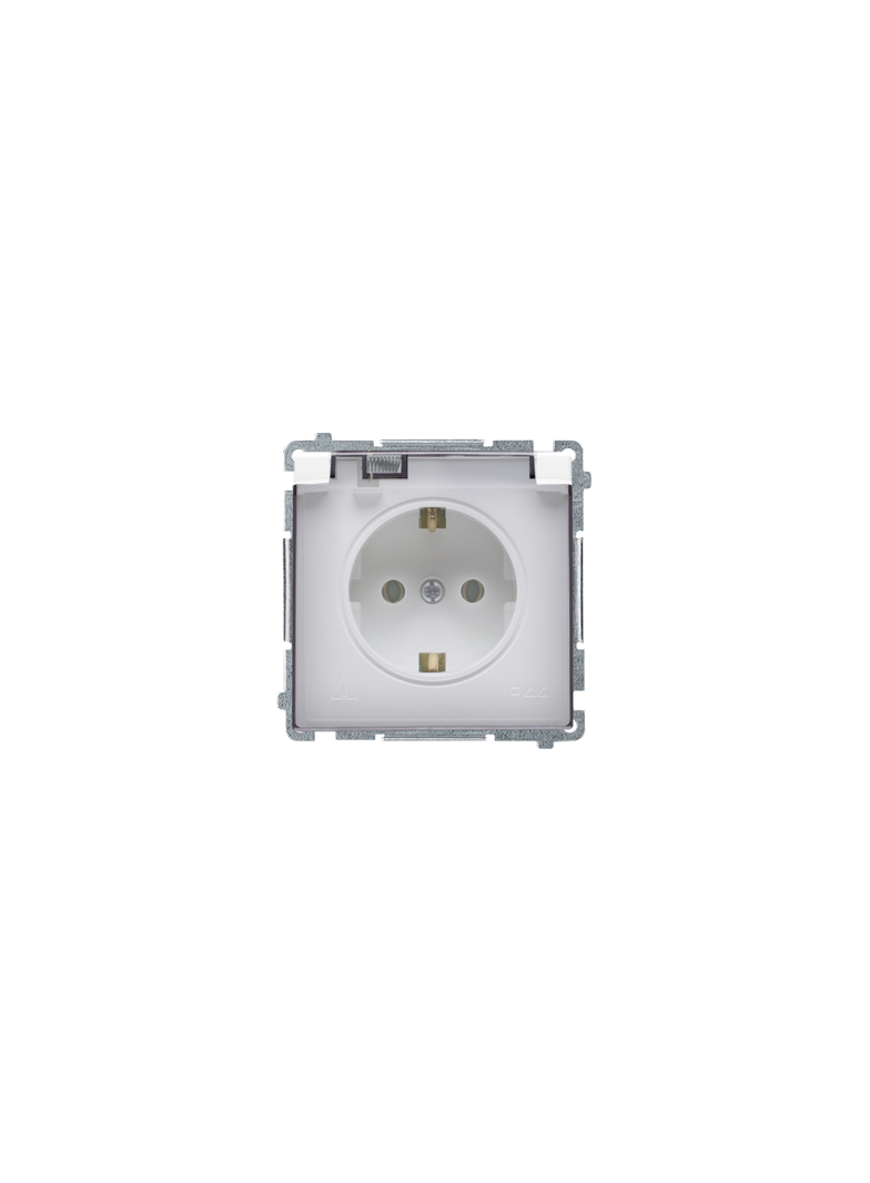Simon Basic Gniazdo wtyczkowe Schuko do wersji IP44 16A 250V zaciski śrubowe biały. Klapka transparentna BMGSZ1B.01/11A KONTAKT