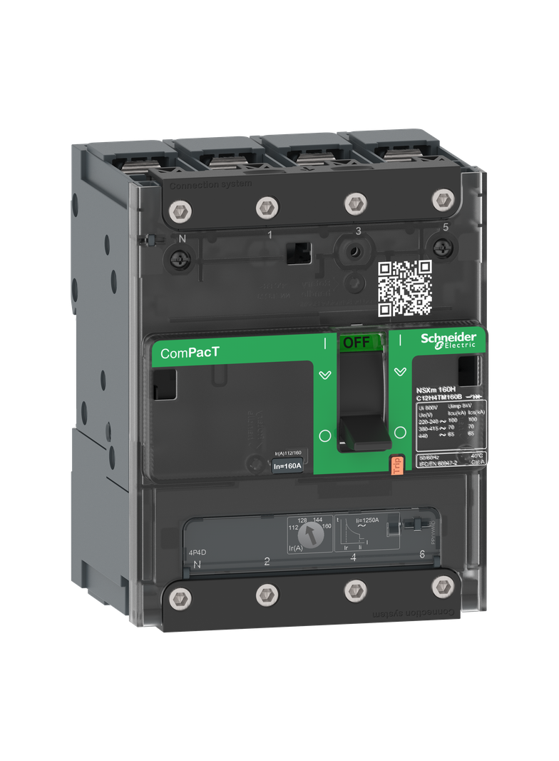 Wyłącznik, ComPacT NSXm, TM160D, 4P, 25kA, zaciskane końcówki kablowe