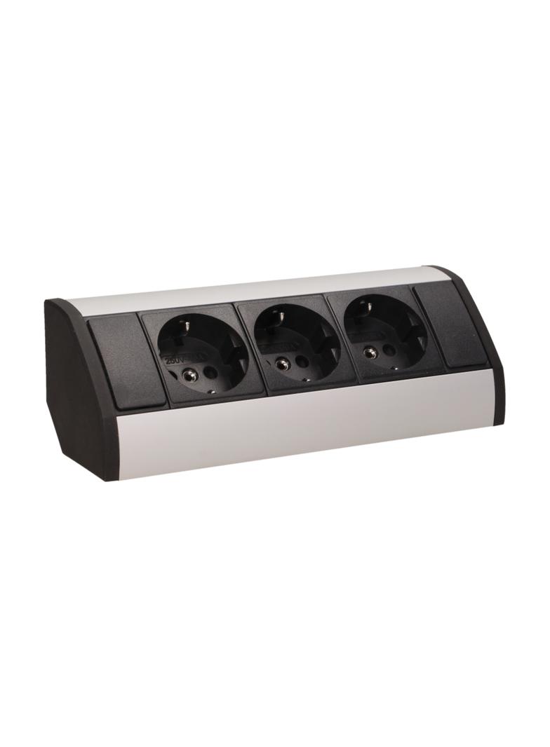 Gniazdo meblowe 3x2P+Z, schuko, czarno-srebrne OR-GM-9001/B-G(GS) ORNO