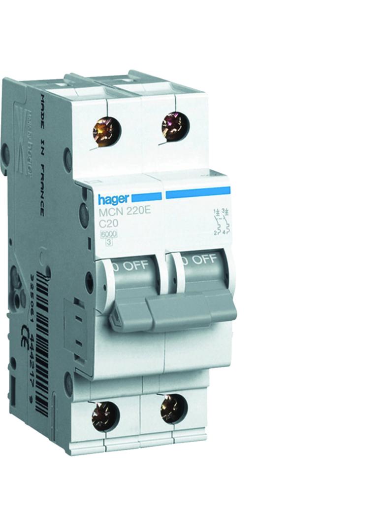 MCB Wyłącznik nadprądowy 6kA 2P C 20A MCN220E HAGER