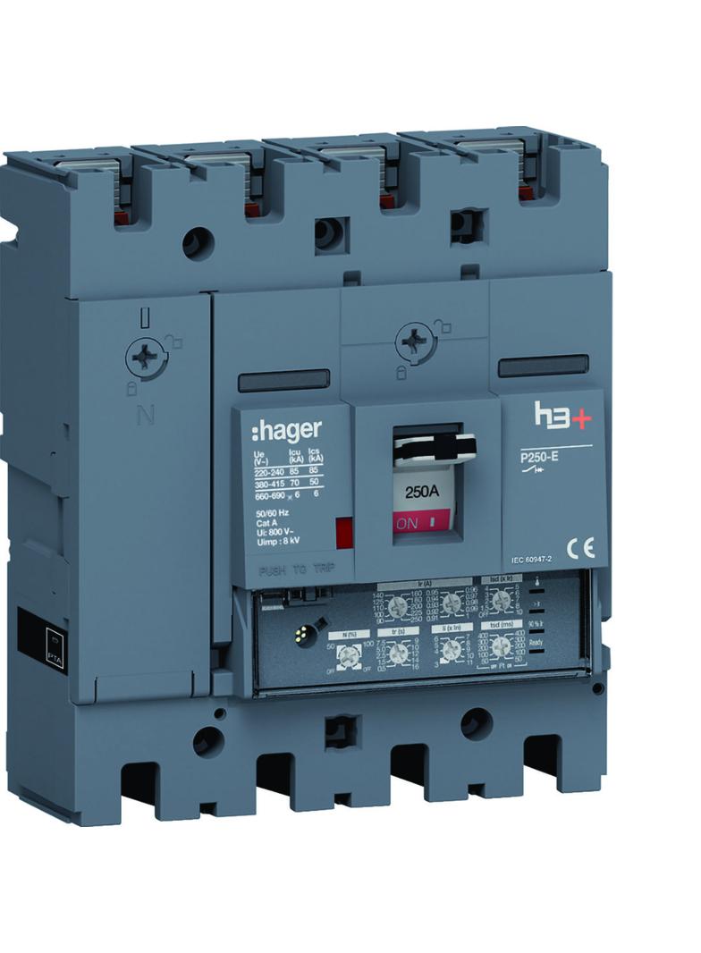 MCCB Wyłącznik mocy h3+ P250 4P 250A 70kA LSI HET251JR HAGER