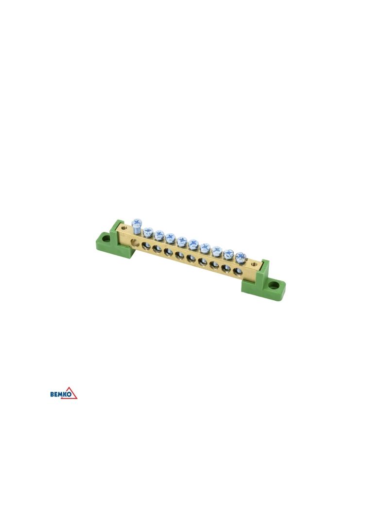 LISTWA ZACISKOWA NA IZOLATORACH PŁASKICH 8x12 10-TOROWA ZIELONA