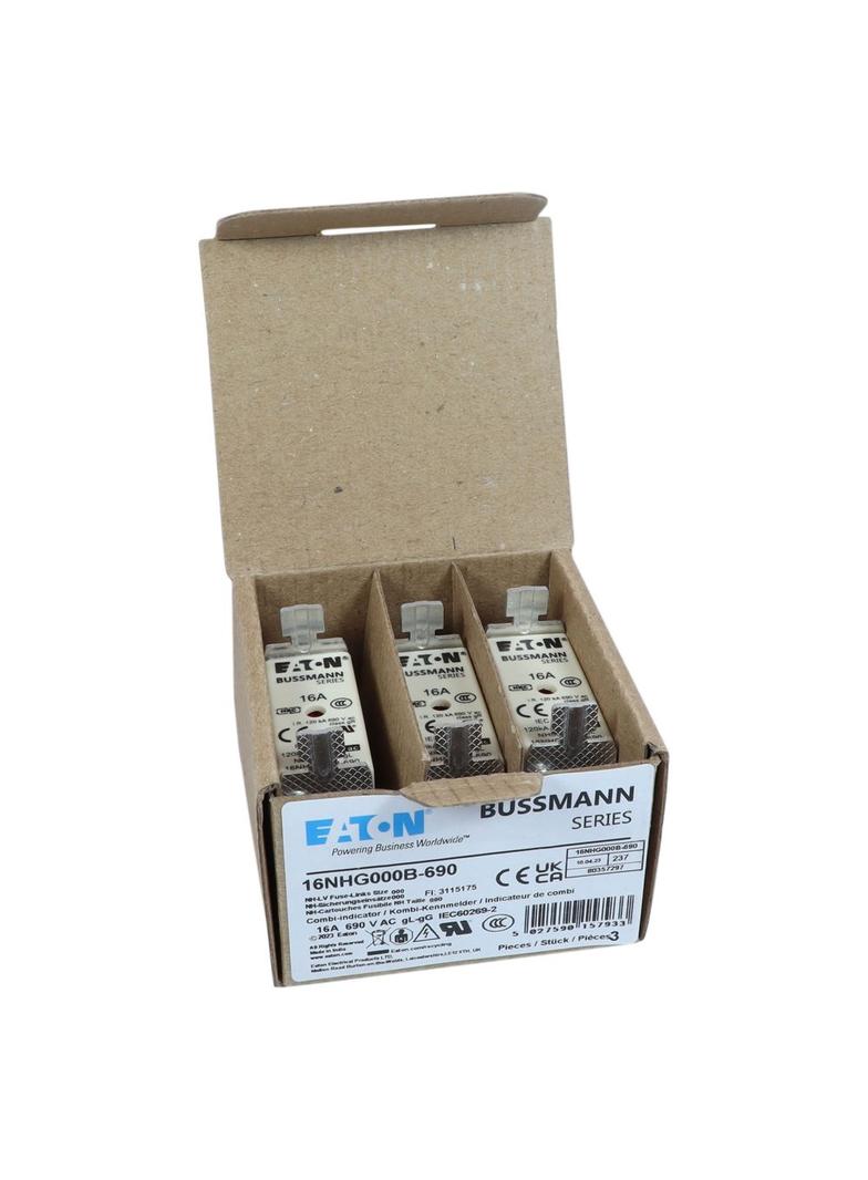 NH FUSE 16AMP 690V gG SIZE 000 Wkładka NH000 16A 690V GL/GG podwójny wskaźnik 16NHG000B-690 EATON