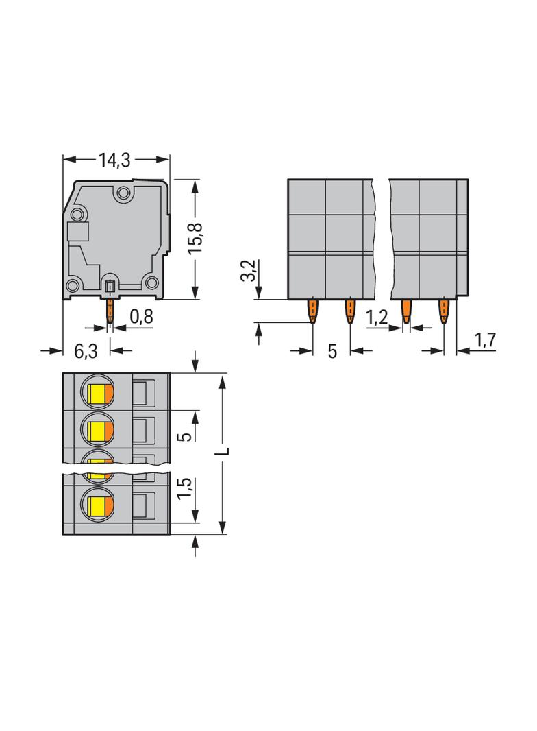 listwa zaciskowa do pł. drukowanych 10-bieg. szara raster 5 mm