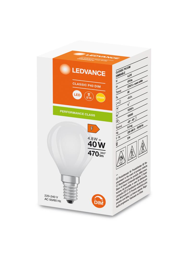 Lampa LED PERFORMANCE CLASS CLASSIC P GL FR 40 DIM 4.8W/827 E14 LEDVANCE
