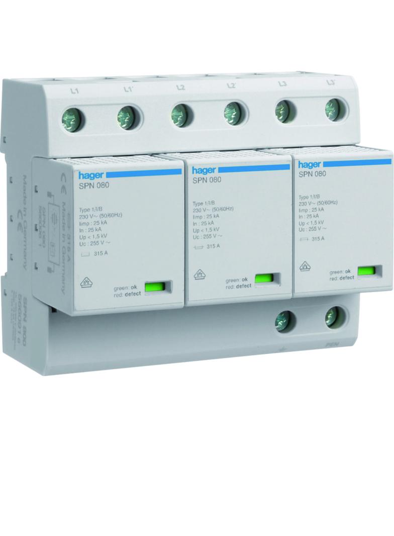 SPD Ogranicznik przepięć T1 kombinowany 3P sieć TN-C Iimp=75kA Up?1,5kV
