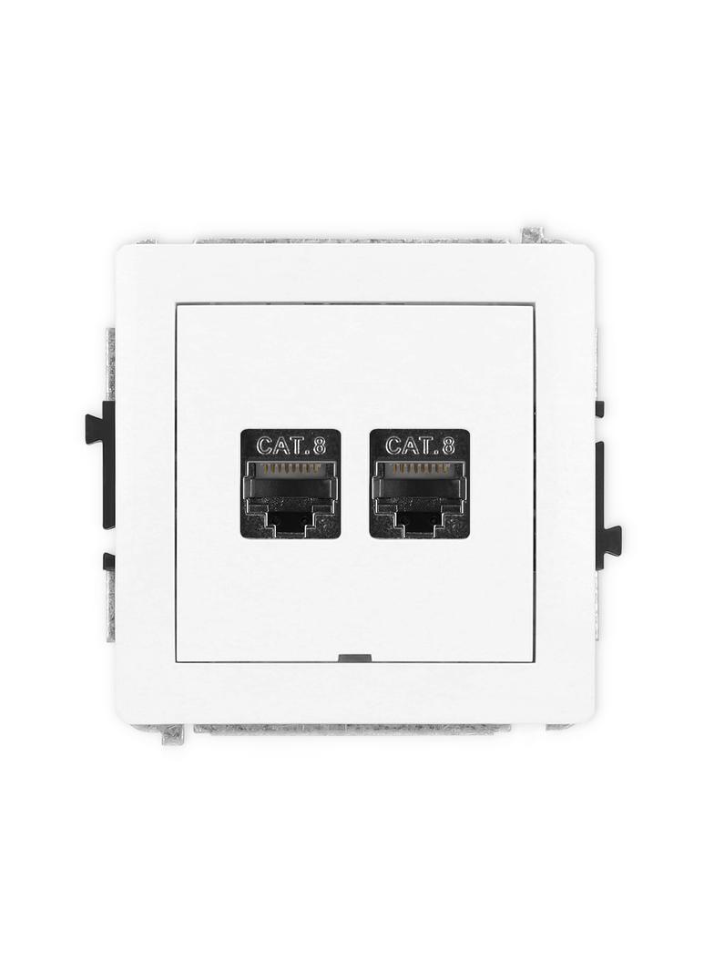 DECO Mechanizm gniazda komputerowego podwójnego 2xRJ45, kat. 8, ekranowany, 8-stykowy, bez pola opis