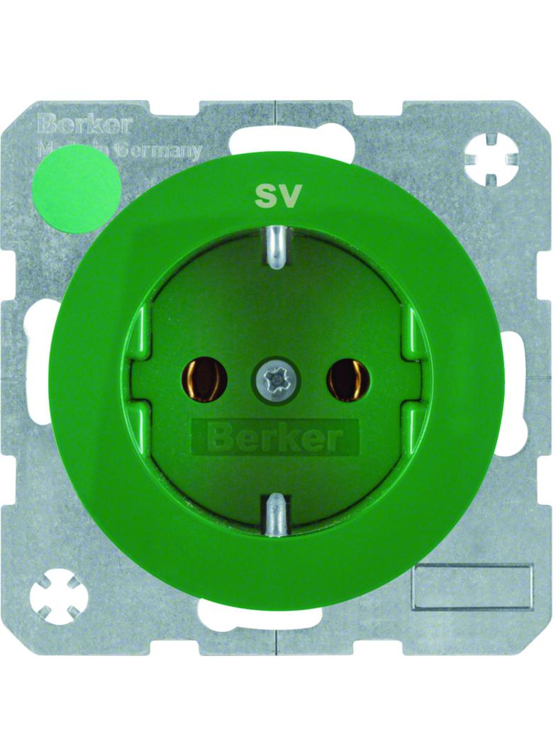 BERKER R.1/R.3 Gniazdo SCHUKO z nadrukiem zielony 47432003 HAGER
