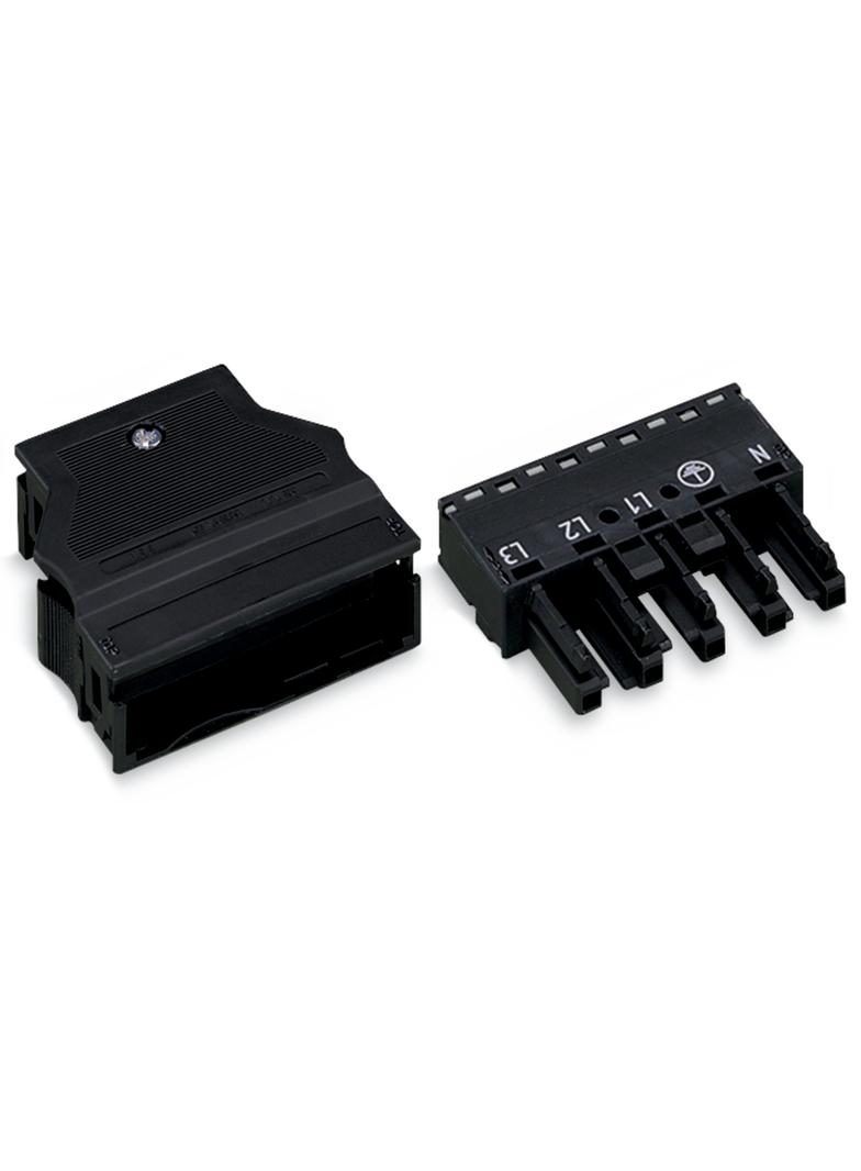 WINSTA gniazdo 5-torowe czarne z obudową odciążającą przewody