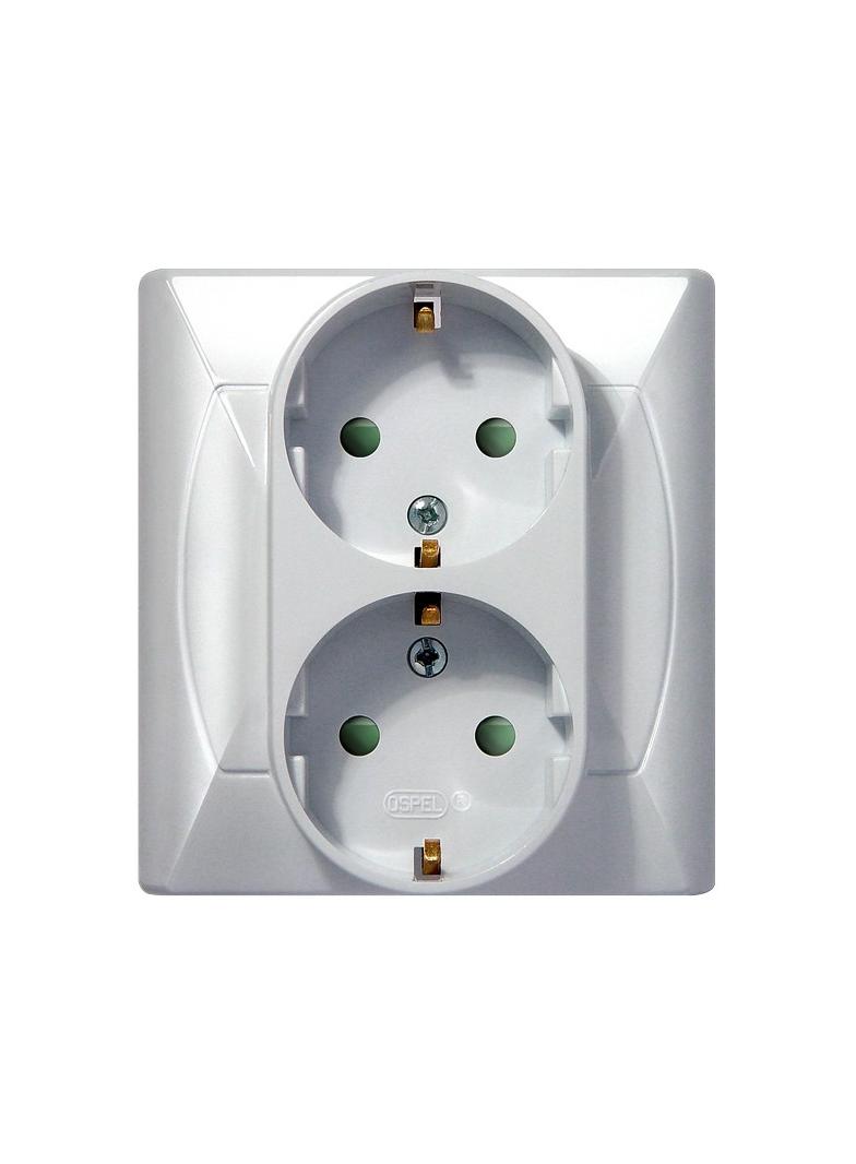 AKCENT Gniazdo podwójne z uziemieniem schuko z przesłonami torów prądowych - kolor biały