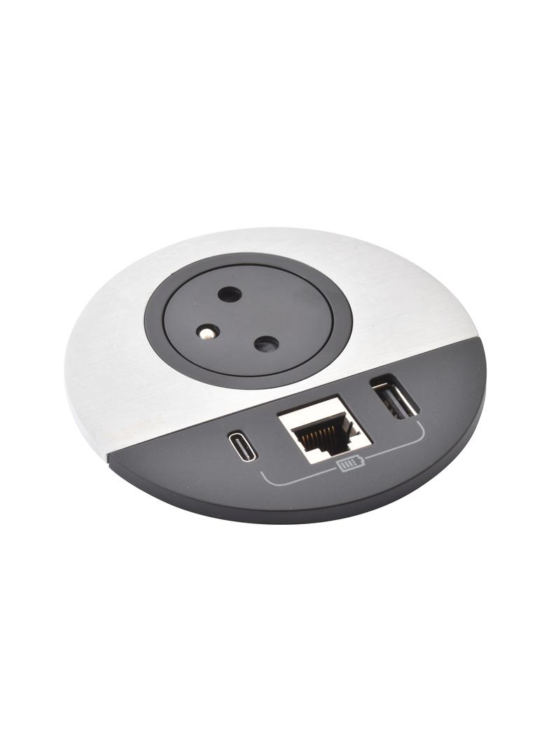 INCARA: DISQ 80 - 2P+Z / USB A+C / RJ45 - 2,0 M-METAL/CZARNY, Legrand
