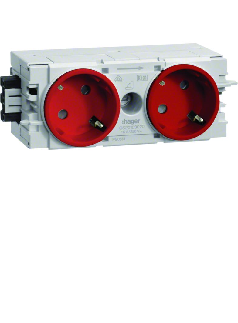 tehalit.WA Gniazdo SCHUKO 2-krotne 45st. WAGO C-profil czerwony GS20103020 HAGER