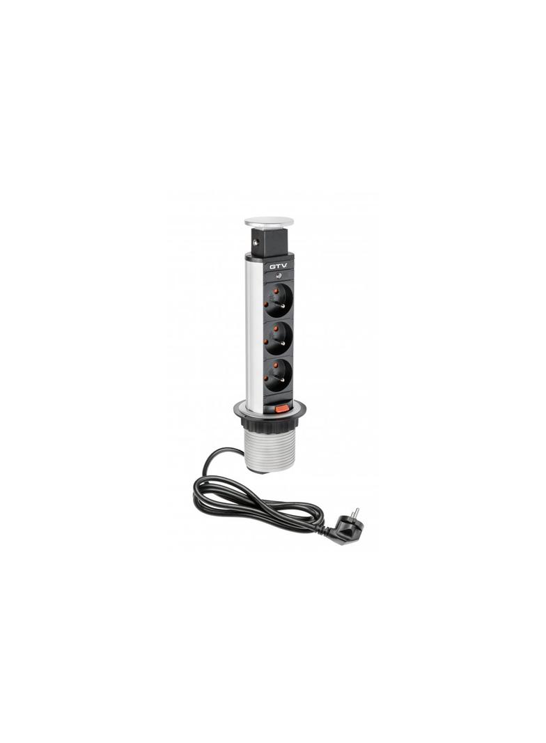 BIURKOWY PRZEDŁUŻACZ WPUSZCZANY 60MM, 3X GNIAZDO Z UZIEMIENIEM (SREBRNY)