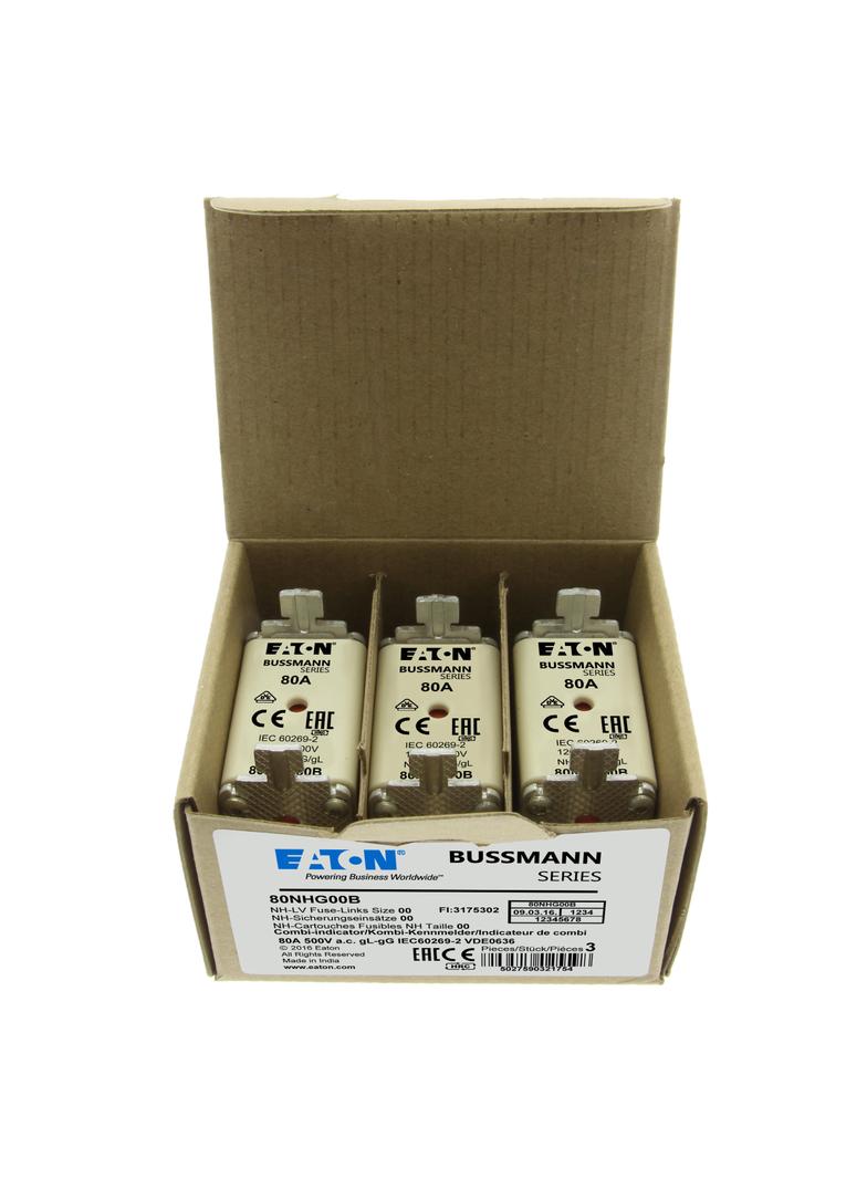 0NH FUSE 80AMP 500V gG SIZE NH00 DUAL IND Wkładka NH00 80A 500V GL/GG podwójny wskaźnik 80NHG00B EAT