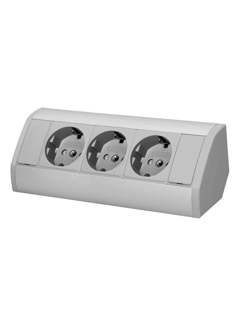 Gniazdo meblowe 3x2P+Z (Schuko), szaro-srebrne