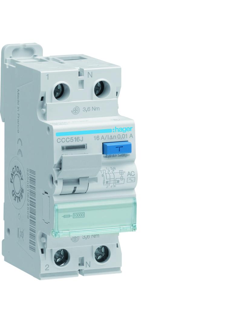 RCCB Wyłącznik różnicowoprądowy 1P+N 16A 10mA 10kA AC