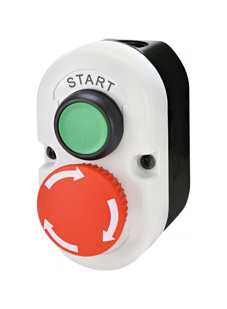 Kaseta szaro-czarna, START 1NO przycisk zielony, STOP 1NC przycisk grzybkowy czerwony odryglowywany przez obrót ESE2-V5 004771443 ETI