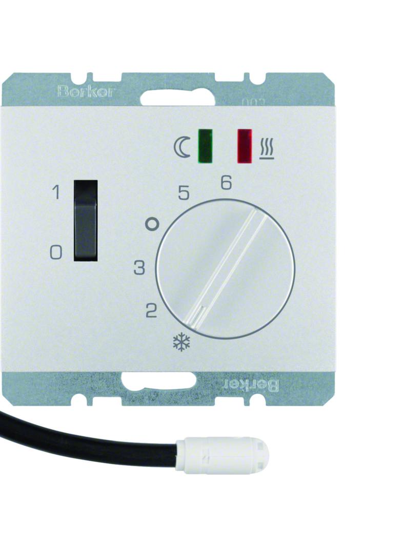BERKER K.5 Regulator temperatury podłogi z stykiem zwiernym elementem centralnym LED aluminium 20347
