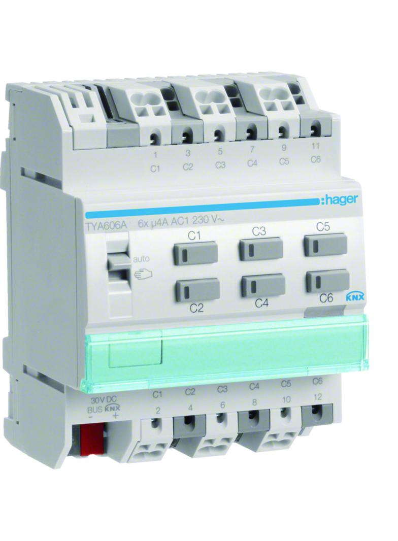 KNX s Sterownik załączający / żaluzjowy 4 A 6-/3-kr 4 mod TYA606A HAGER