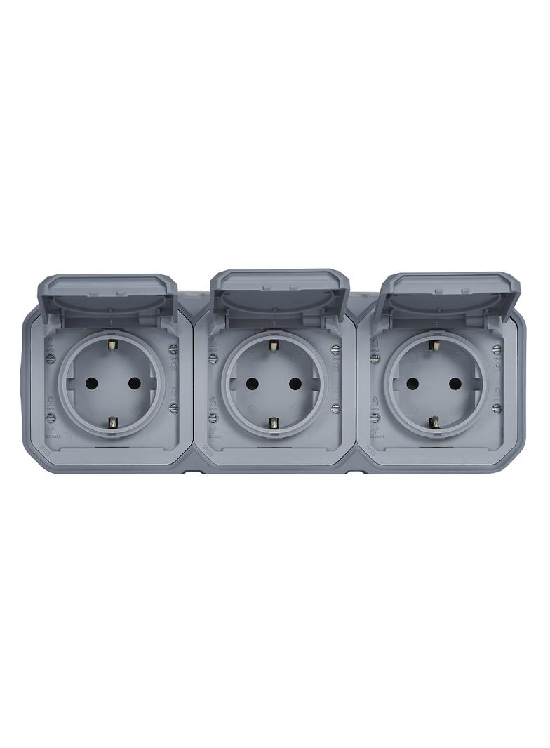 NOWE PLEXO - GNIAZDO SCHUKO 3X2P+Z POZIOME KOMPLET NATYNKOWY 16A-250V SZARE 069743L LEGRAND